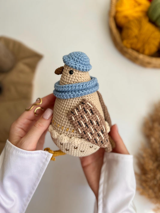 Handmade crochet amigurumi bird, crochet farm animals, soft stuffed chicken toy, first Christmas gift, oraganic crochet partridge