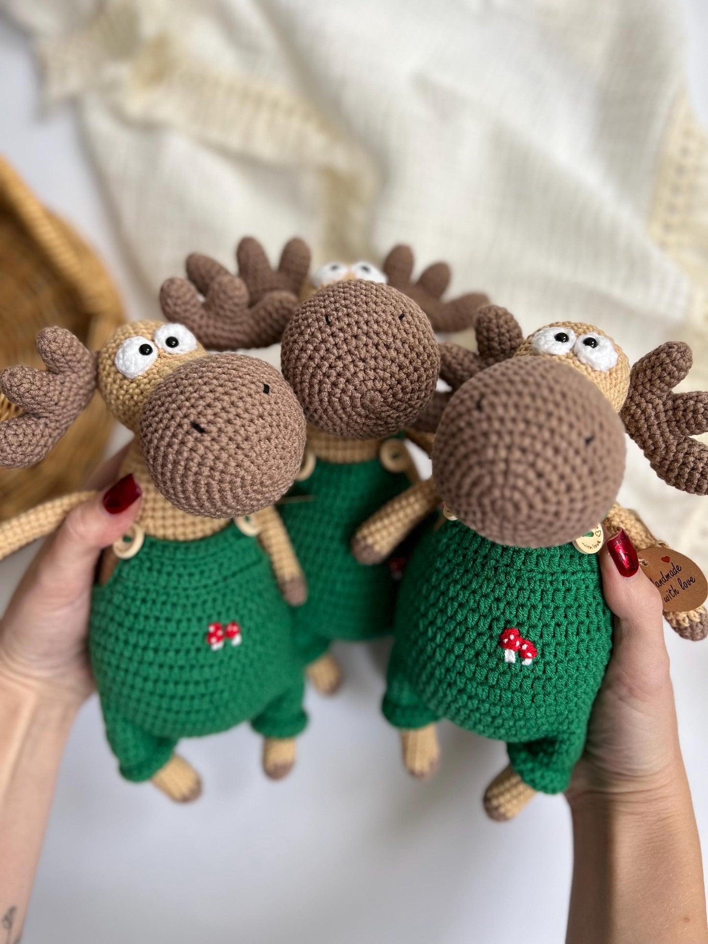 Baby first Christmas crochet moose toy, handmade deer amigurumi, nephew holiday gift, cute moose amigurumi toy, soft forest animal