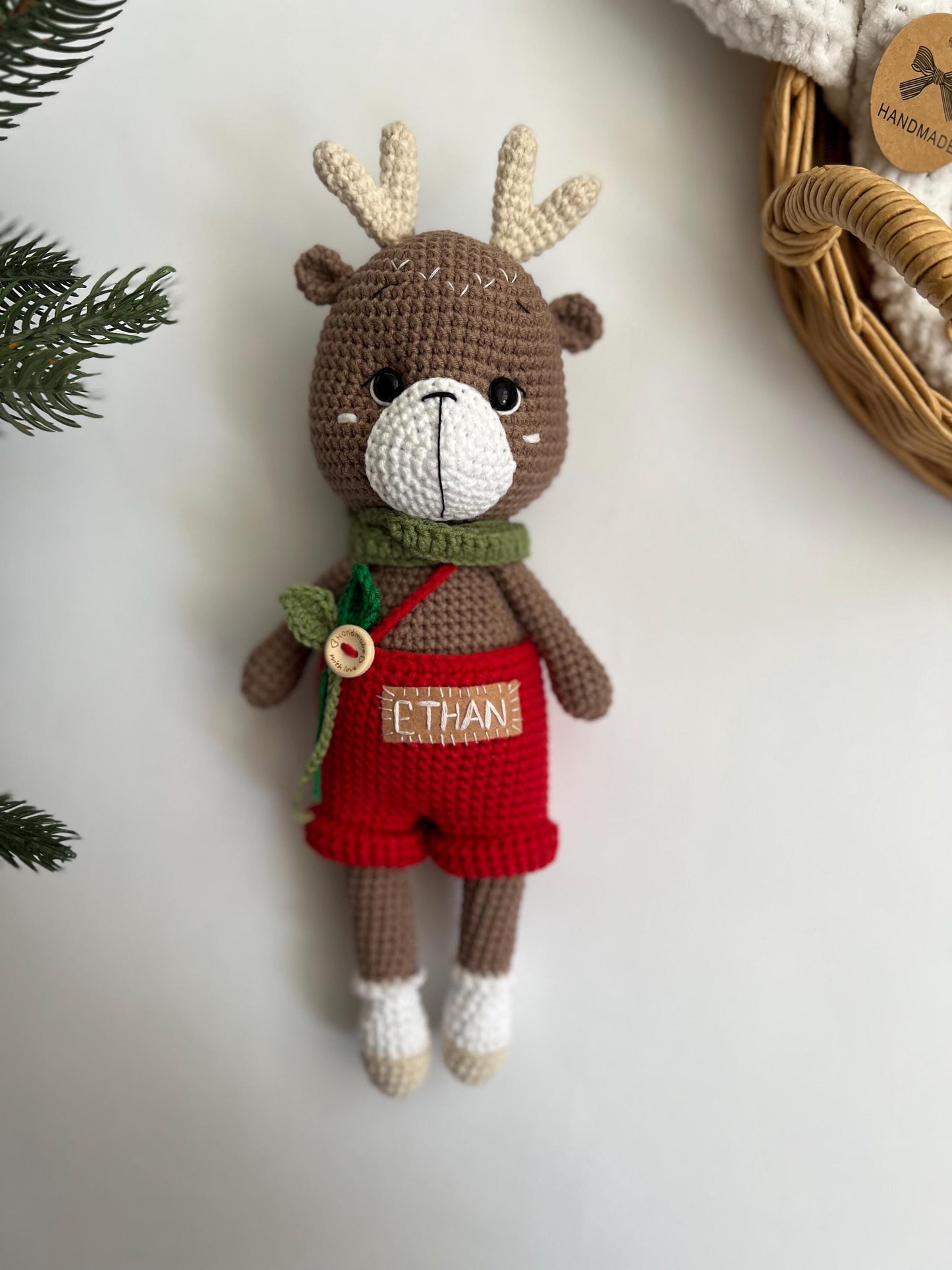 Baby Christmas crochet deer, forest reindeer amigurumi, handmade Christmas moose, new year son gift, nephew Christmas gift