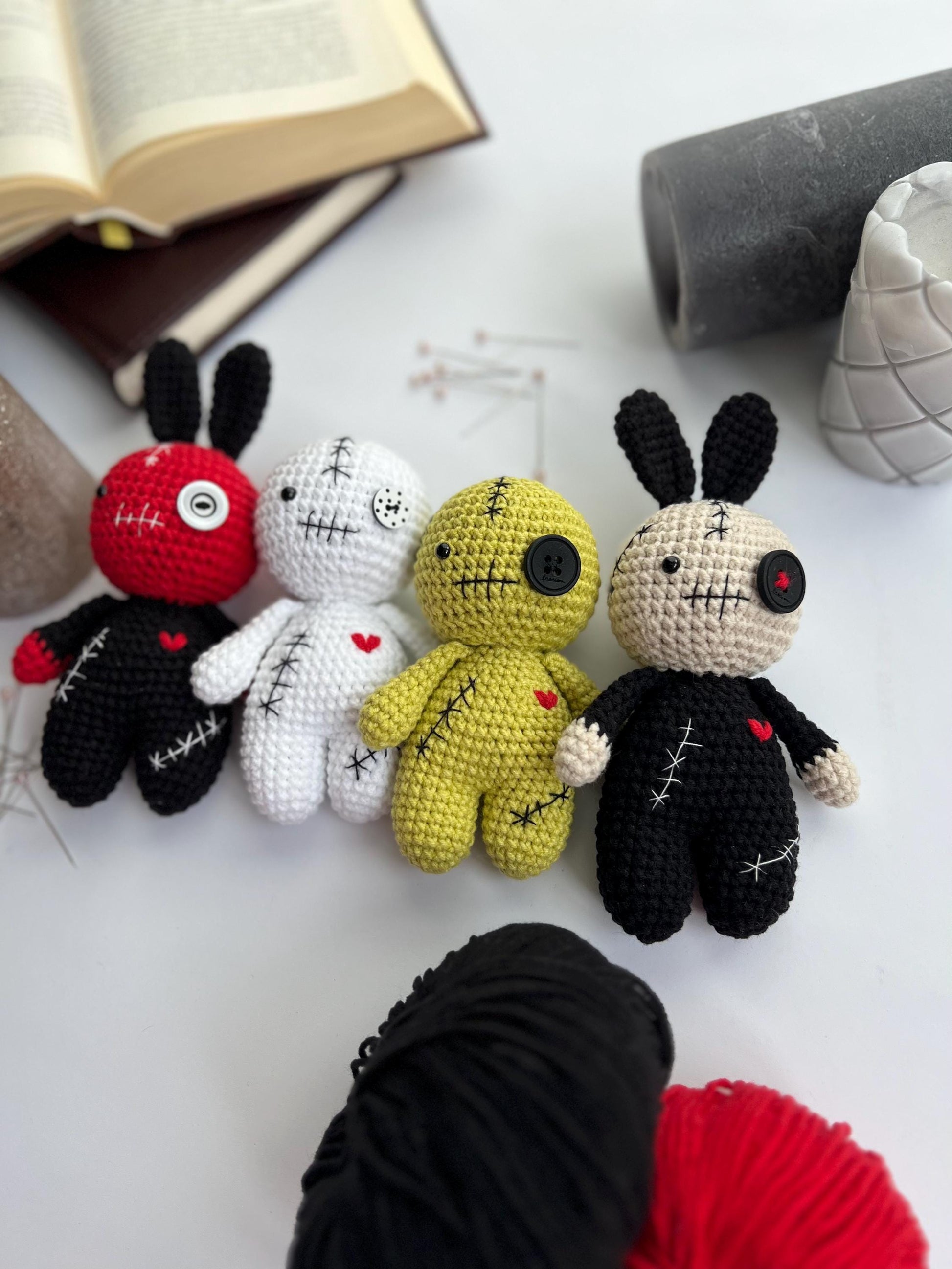 Red black gothic crochet voodoo doll, custom gothic nursery decor, Halloween 2025 gift idea, creepy amigurumi toy, gift for friend