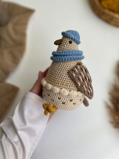 Boho crochet chicken amigurumi, handmade crochet farm animals, unique amigurumi bird, organic soft stuffed animal, toddler Christmas gift