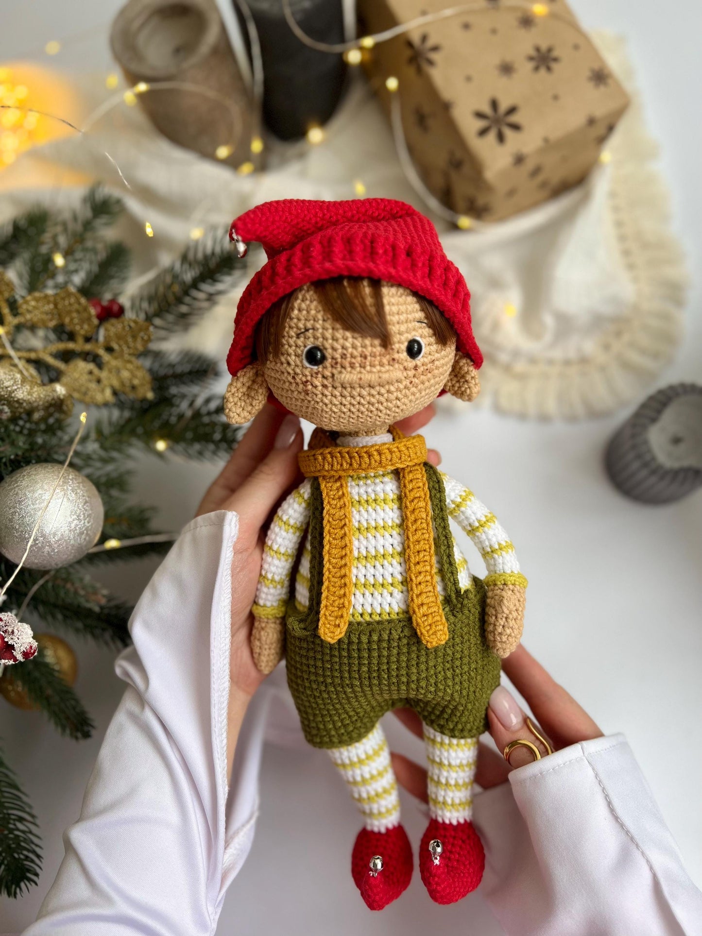 Baby first Christmas crochet elf doll, black friday sale, toddler Сhristmas gift, cute crochet Santa helper, daughter holidays gift