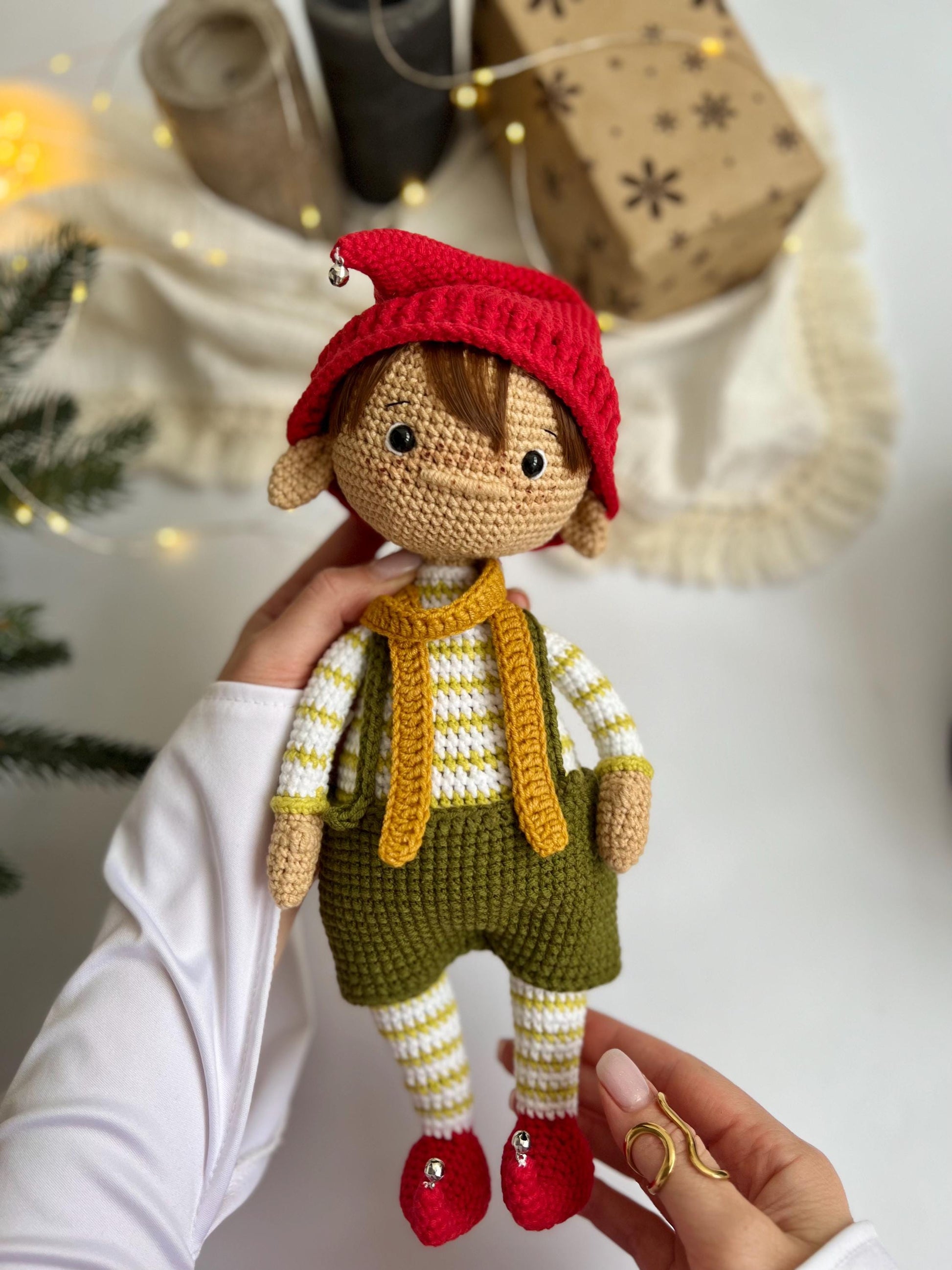 Baby first Christmas crochet elf doll, black friday sale, toddler Сhristmas gift, cute crochet Santa helper, daughter holidays gift