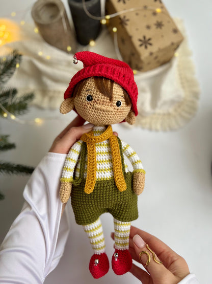 Baby first Christmas crochet elf doll, black friday sale, toddler Сhristmas gift, cute crochet Santa helper, daughter holidays gift