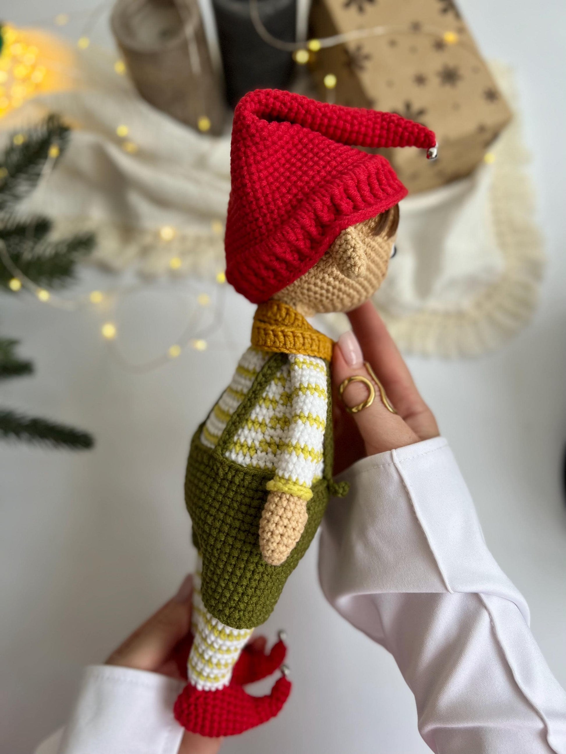 Baby first Christmas crochet elf doll, black friday sale, toddler Сhristmas gift, cute crochet Santa helper, daughter holidays gift