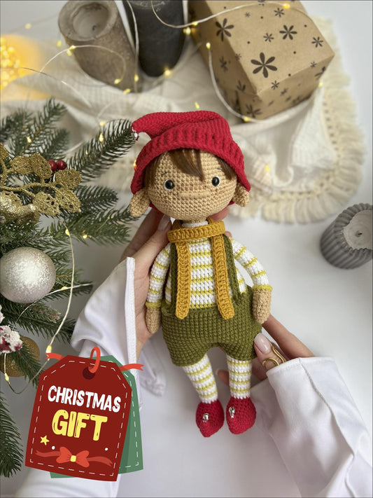 Handmade crochet amigurumi elf, New Year son gift, grandchild Christmas gift, Black Friday sale, stuffed plushies Christmas elf doll