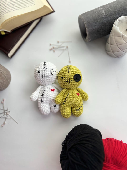 Crochet voodoo amigurumi doll, unique gothic home decor, twins Halloween 2025 gift, black Friday sale, siblings gift idea