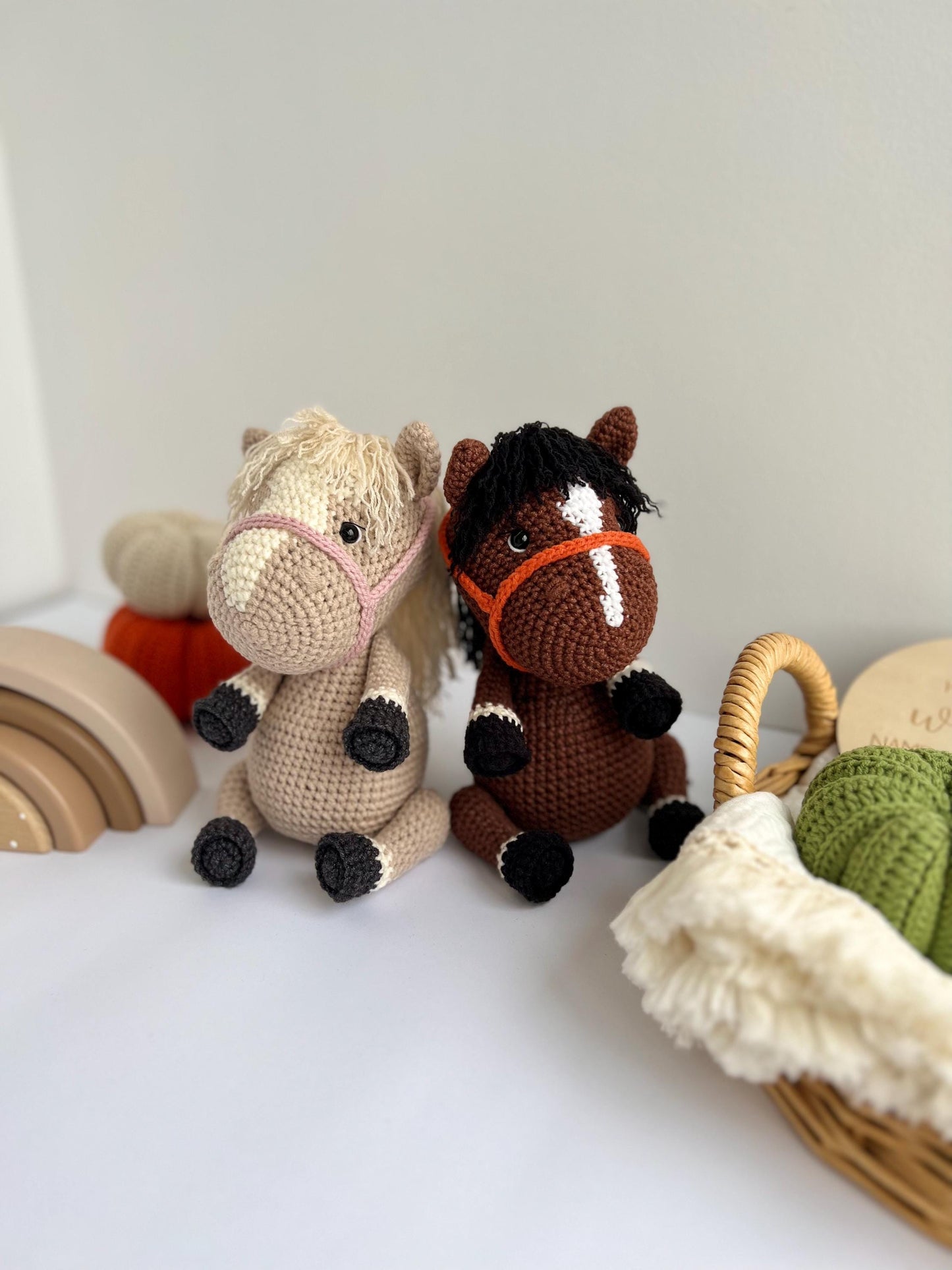 Soft stuffed horse amigurumi toy, new year 2025 gift, crochet horse race toy, organic baby toys, handmade custom farm animals