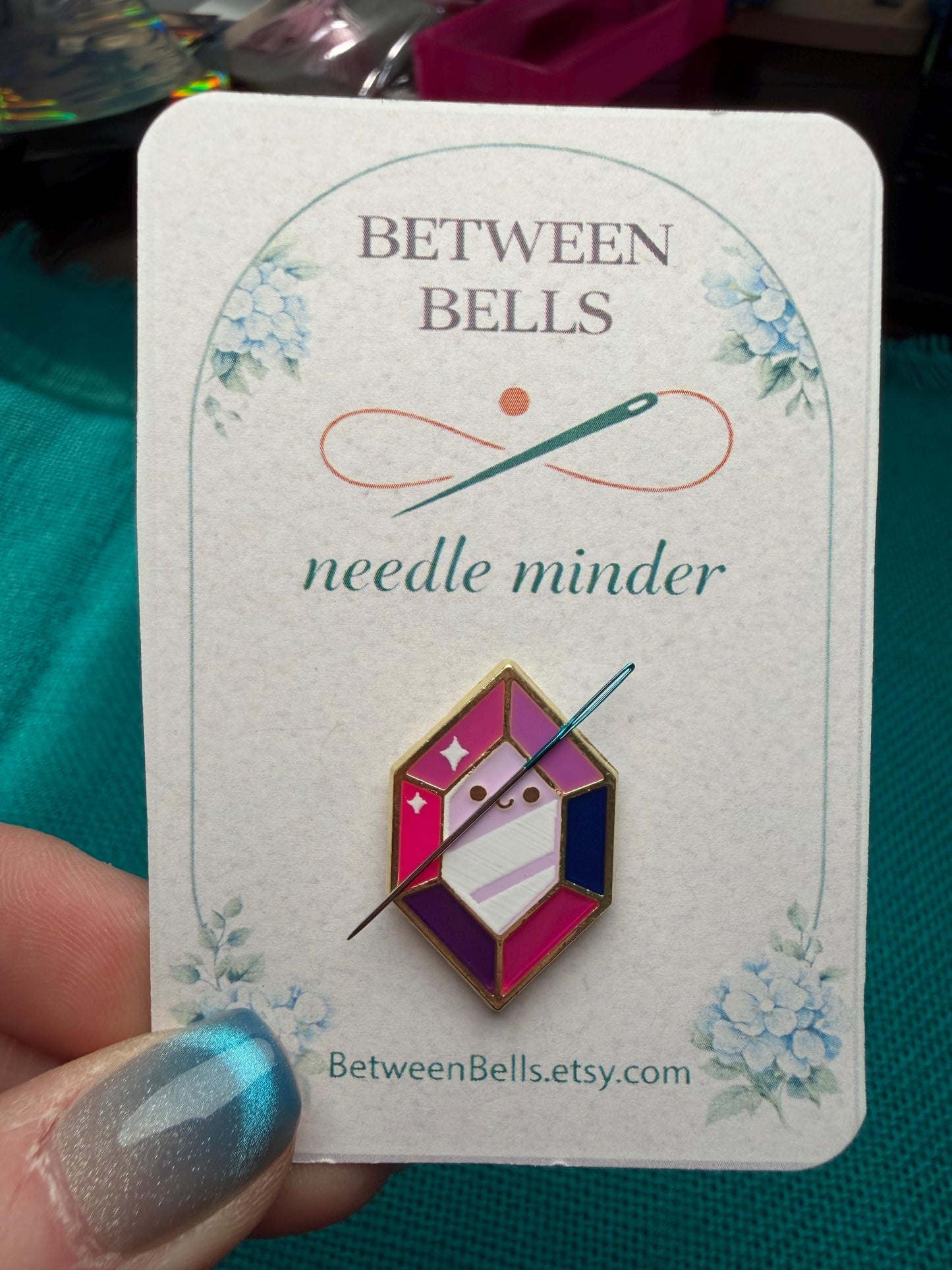 Pink & Purple Gem Enamel Needle Minder – Magnetic Needle Holder