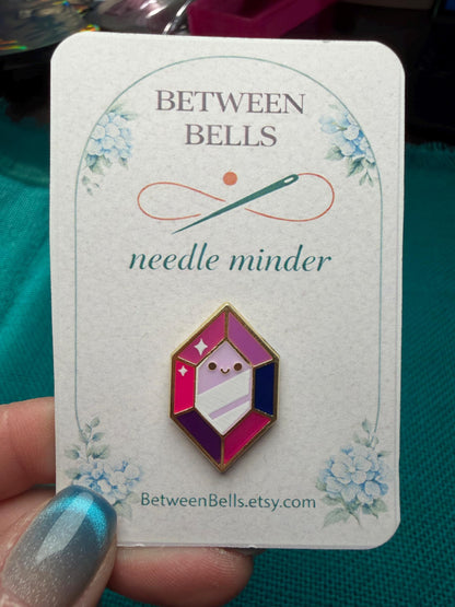 Pink & Purple Gem Enamel Needle Minder – Magnetic Needle Holder