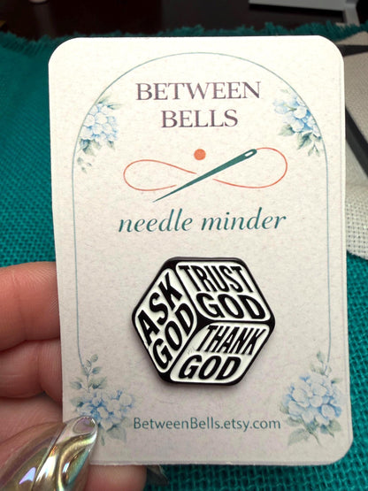 Faith Needle Minder, Ask God, Trust God, Thank God, Cross Stitch Embroidery Accessory