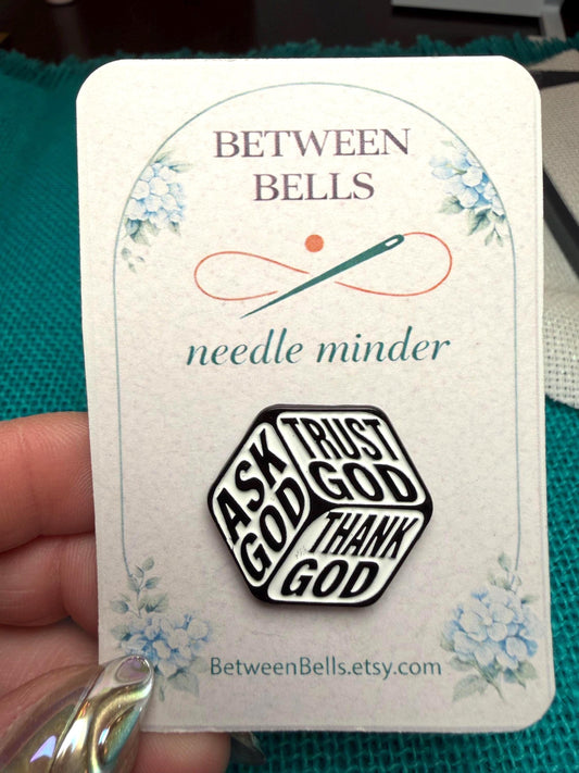 Faith Needle Minder, Ask God, Trust God, Thank God, Cross Stitch Embroidery Accessory