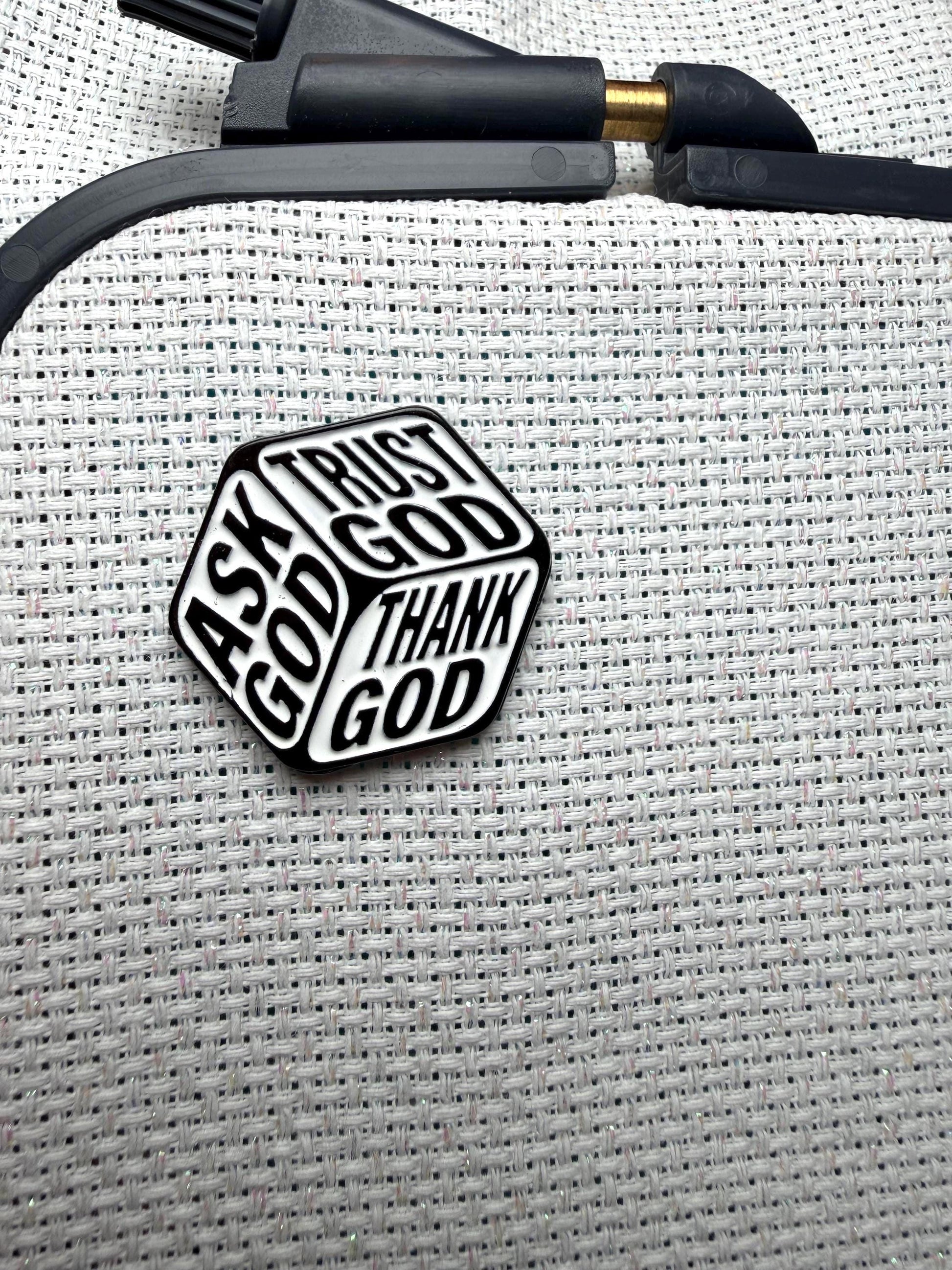 Faith Needle Minder, Ask God, Trust God, Thank God, Cross Stitch Embroidery Accessory