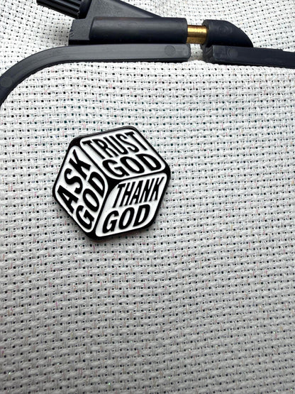 Faith Needle Minder, Ask God, Trust God, Thank God, Cross Stitch Embroidery Accessory