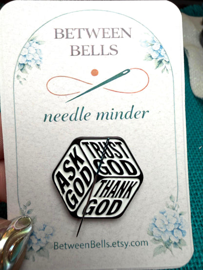 Faith Needle Minder, Ask God, Trust God, Thank God, Cross Stitch Embroidery Accessory