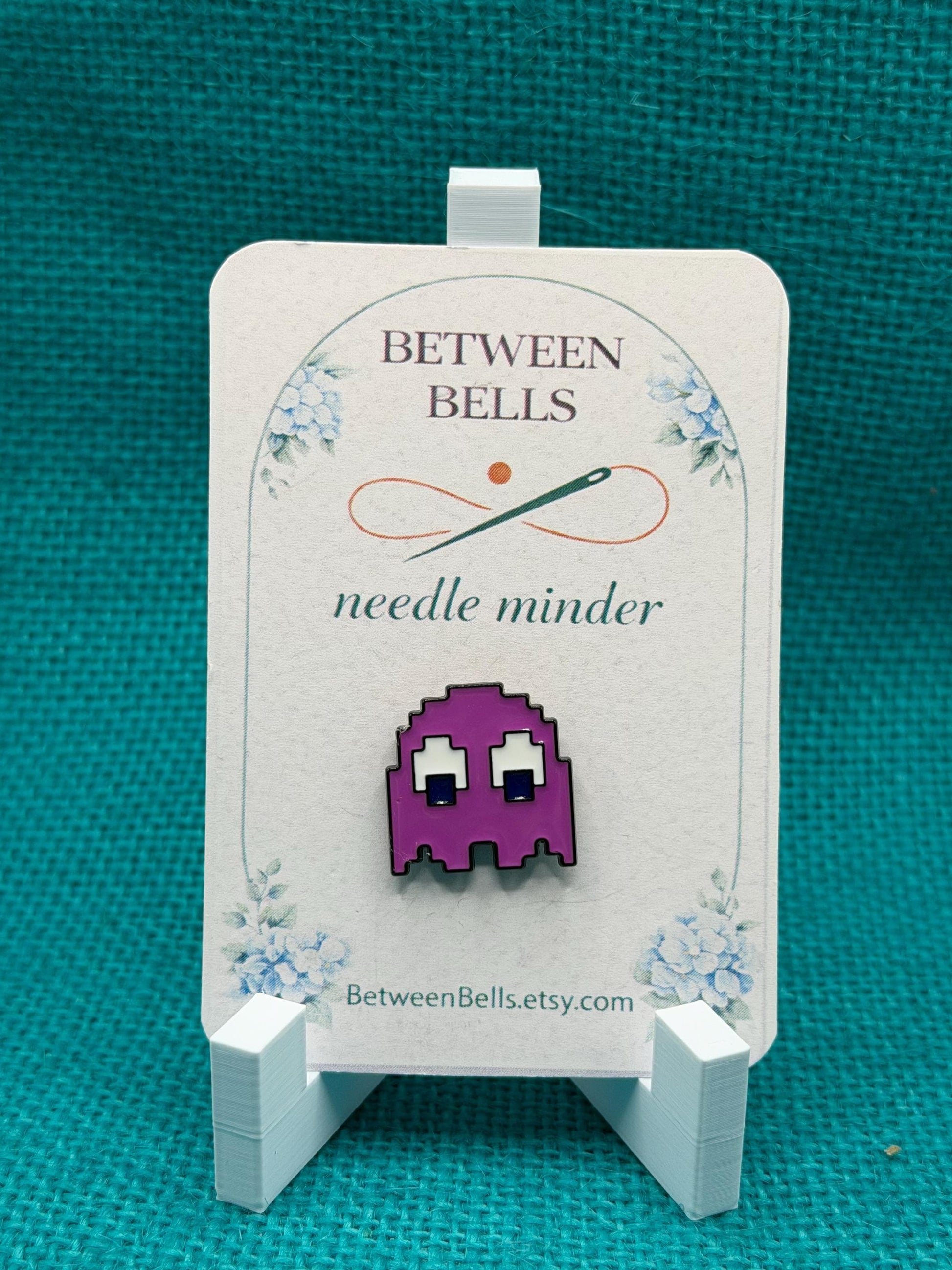 Pink Pixel Ghost Needle Minder | Retro Arcade Magnetic Stitch Holder