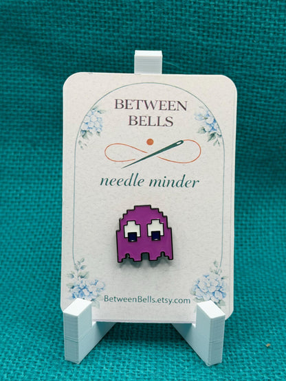 Pink Pixel Ghost Needle Minder | Retro Arcade Magnetic Stitch Holder