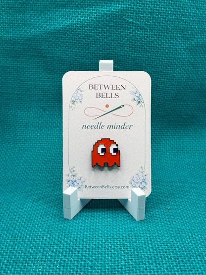 Orange/Red Pixel Ghost Needle Minder | Retro Arcade Magnetic Holder for Stitching