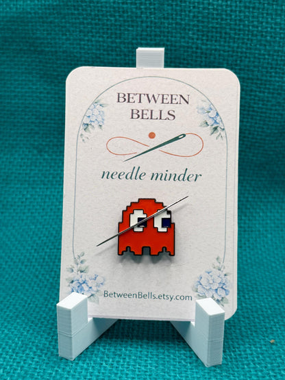 Orange/Red Pixel Ghost Needle Minder | Retro Arcade Magnetic Holder for Stitching