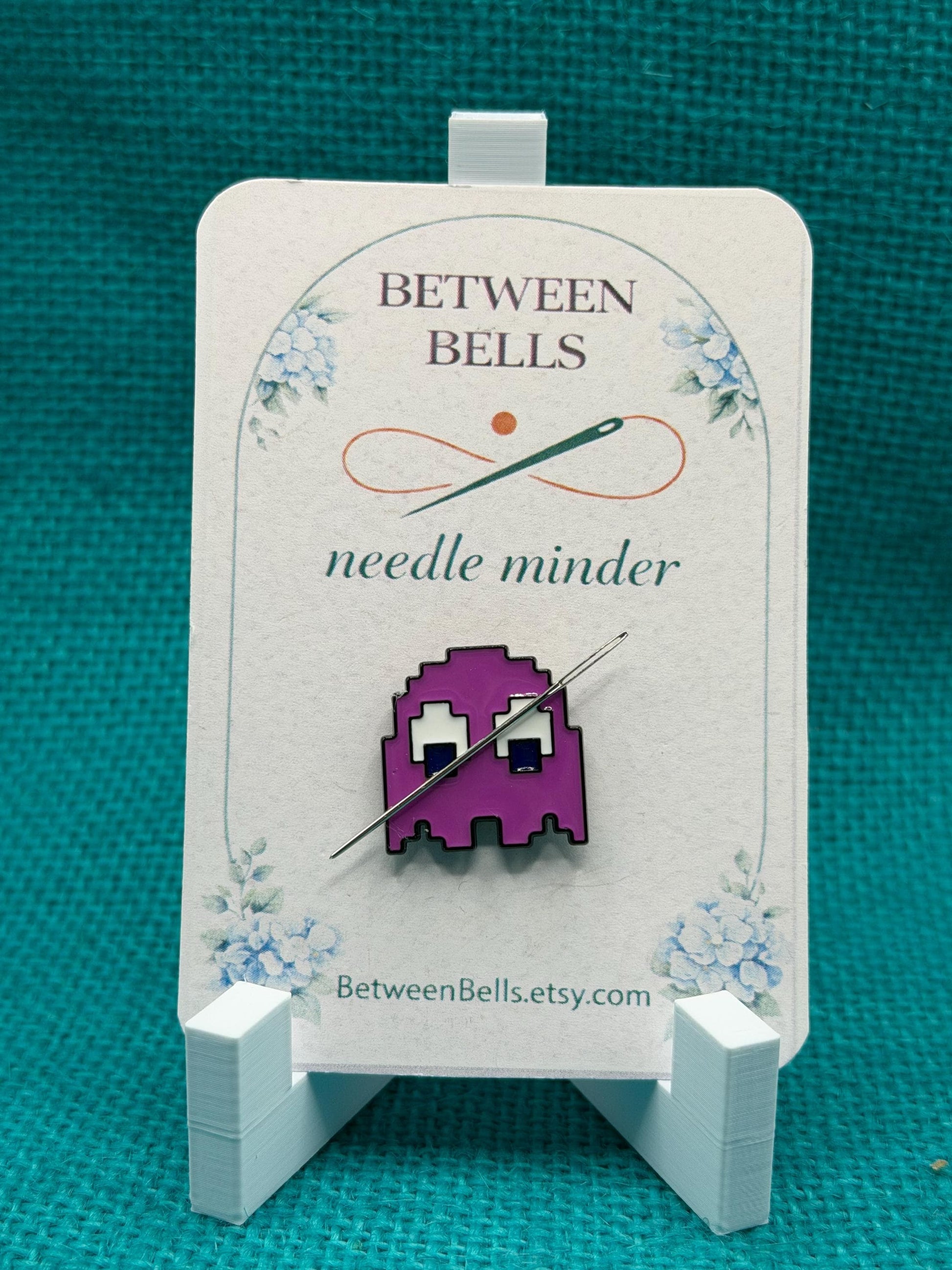 Pink Pixel Ghost Needle Minder | Retro Arcade Magnetic Stitch Holder