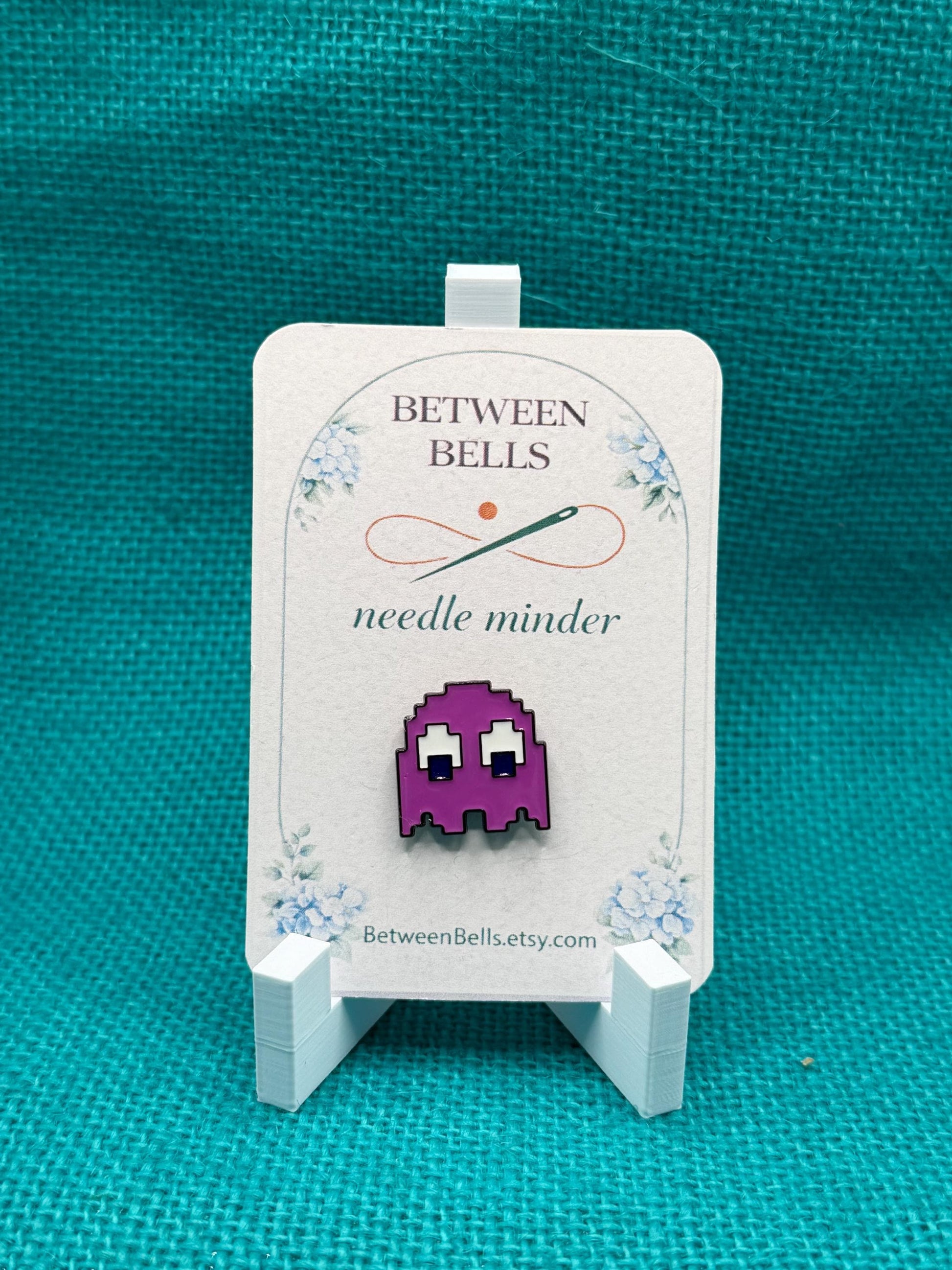 Pink Pixel Ghost Needle Minder | Retro Arcade Magnetic Stitch Holder
