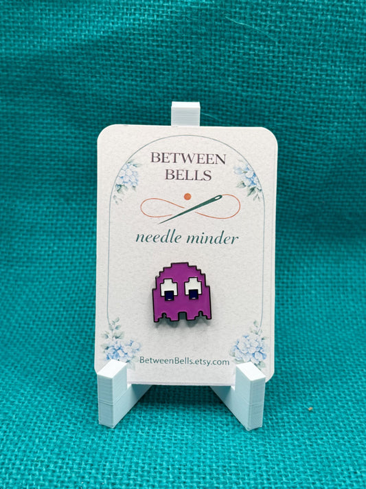 Pink Pixel Ghost Needle Minder | Retro Arcade Magnetic Stitch Holder