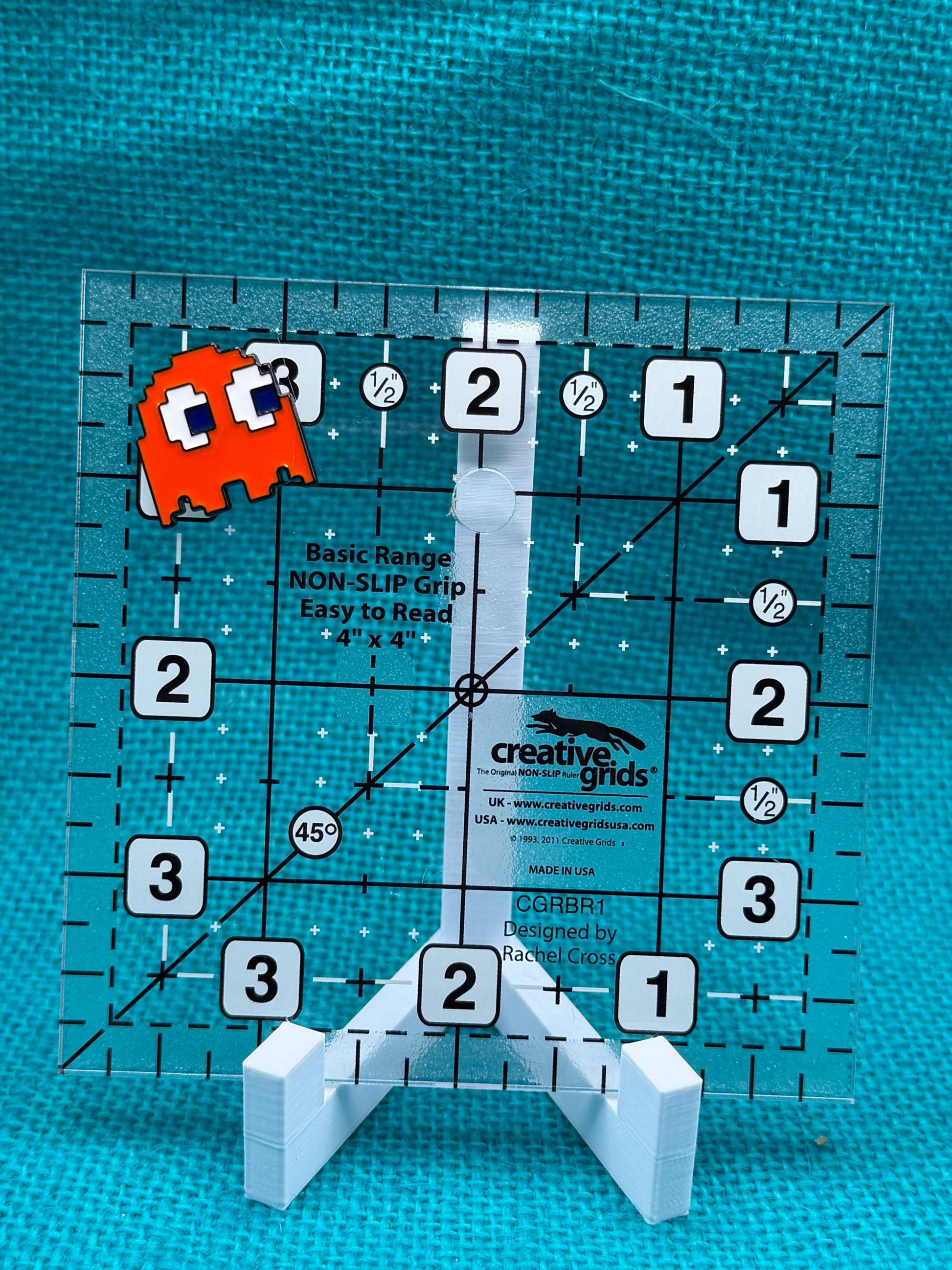 Orange/Red Pixel Ghost Needle Minder | Retro Arcade Magnetic Holder for Stitching