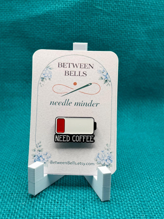 Need Coffee Needle Minder | Low Battery Funny Magnet | Caffeine Lover Gift | Relatable Humor Design | Cross Stitch Needle Holder
