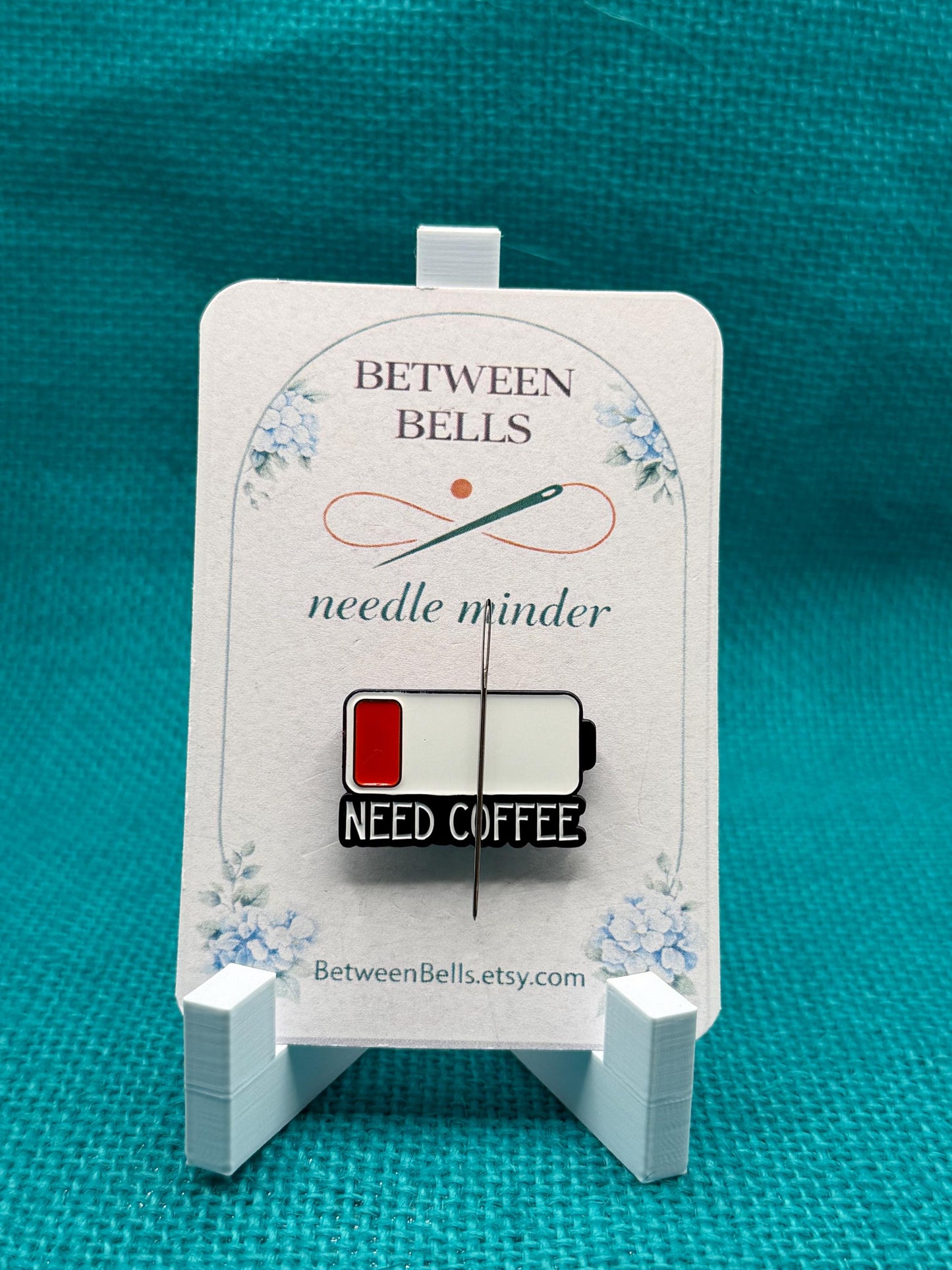 Need Coffee Needle Minder | Low Battery Funny Magnet | Caffeine Lover Gift | Relatable Humor Design | Cross Stitch Needle Holder