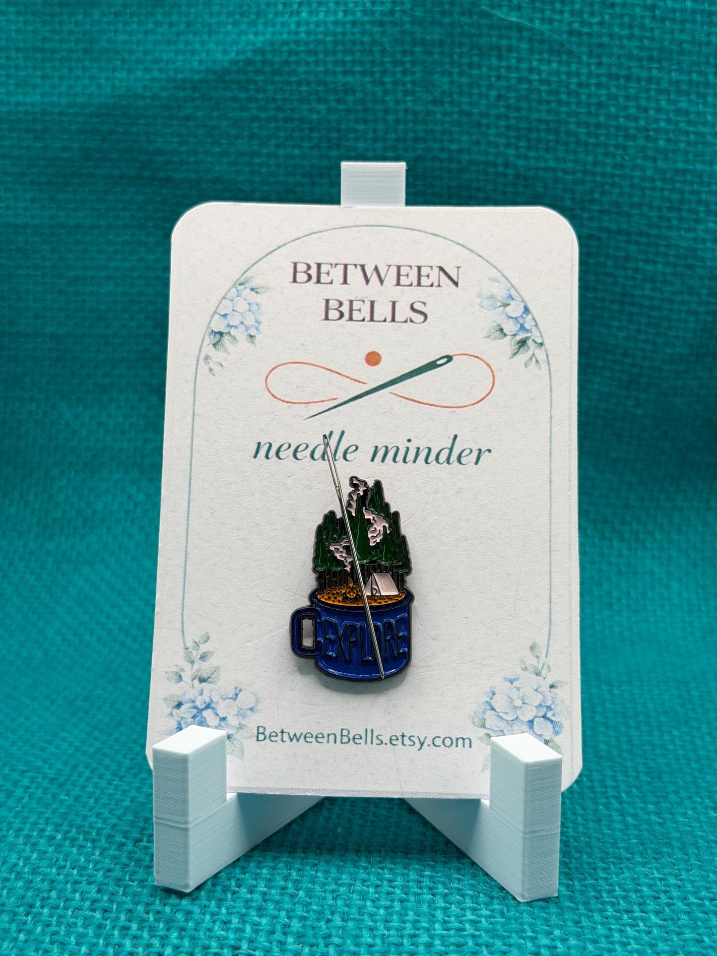 Explore Camp Mug Needle Minder | Camping Adventure Magnet | Nature Lover Gift | Cozy Outdoor Design | Cross Stitch Needle Holder