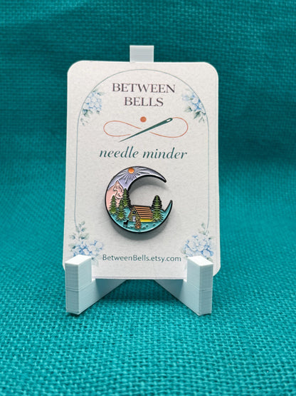 Cabin Moon Needle Minder | Cozy Mountain Magnet | Nature & Camping Aesthetic | Woodland Design | Cross Stitch Needle Holder