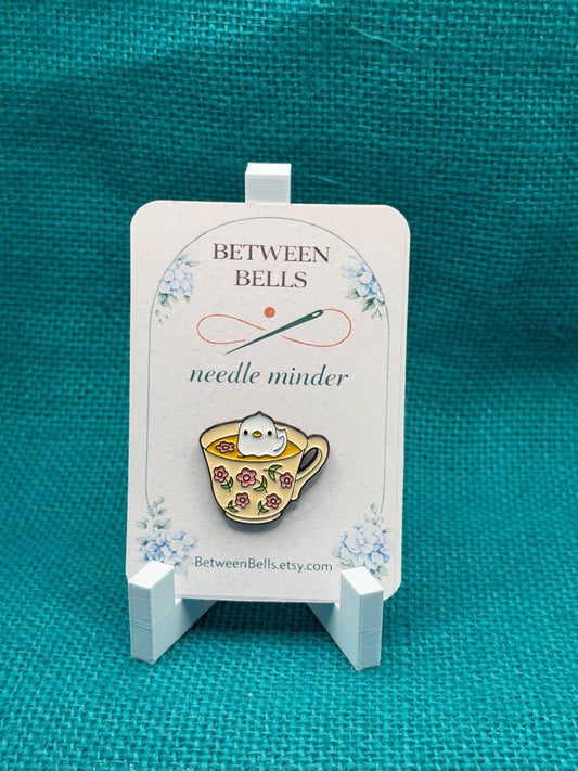 Duck Tea Cup Needle Minder | Cute Duck Magnet | Cozy Floral Teacup Aesthetic | Whimsical Cross Stitch Accessory