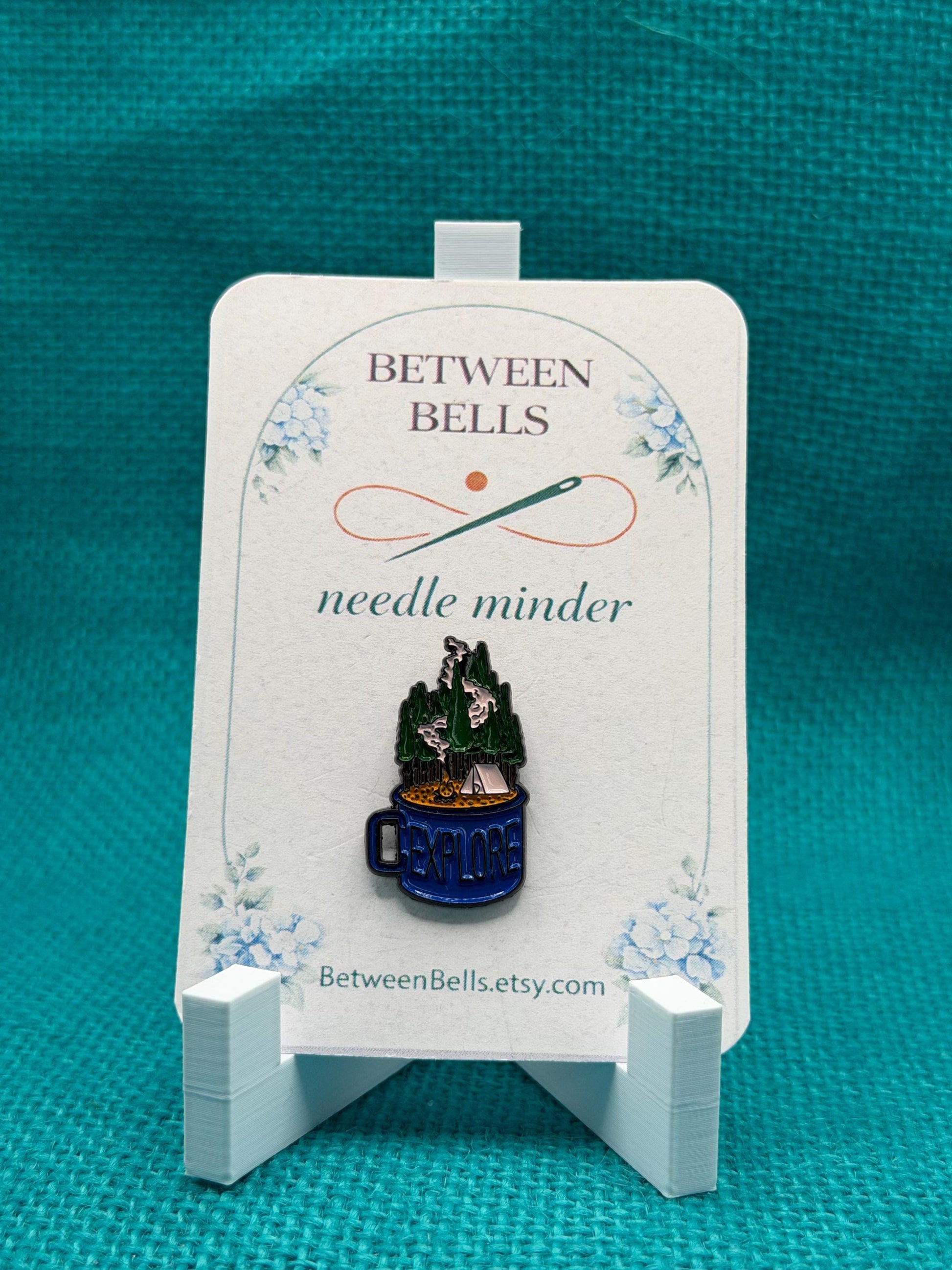 Explore Camp Mug Needle Minder | Camping Adventure Magnet | Nature Lover Gift | Cozy Outdoor Design | Cross Stitch Needle Holder