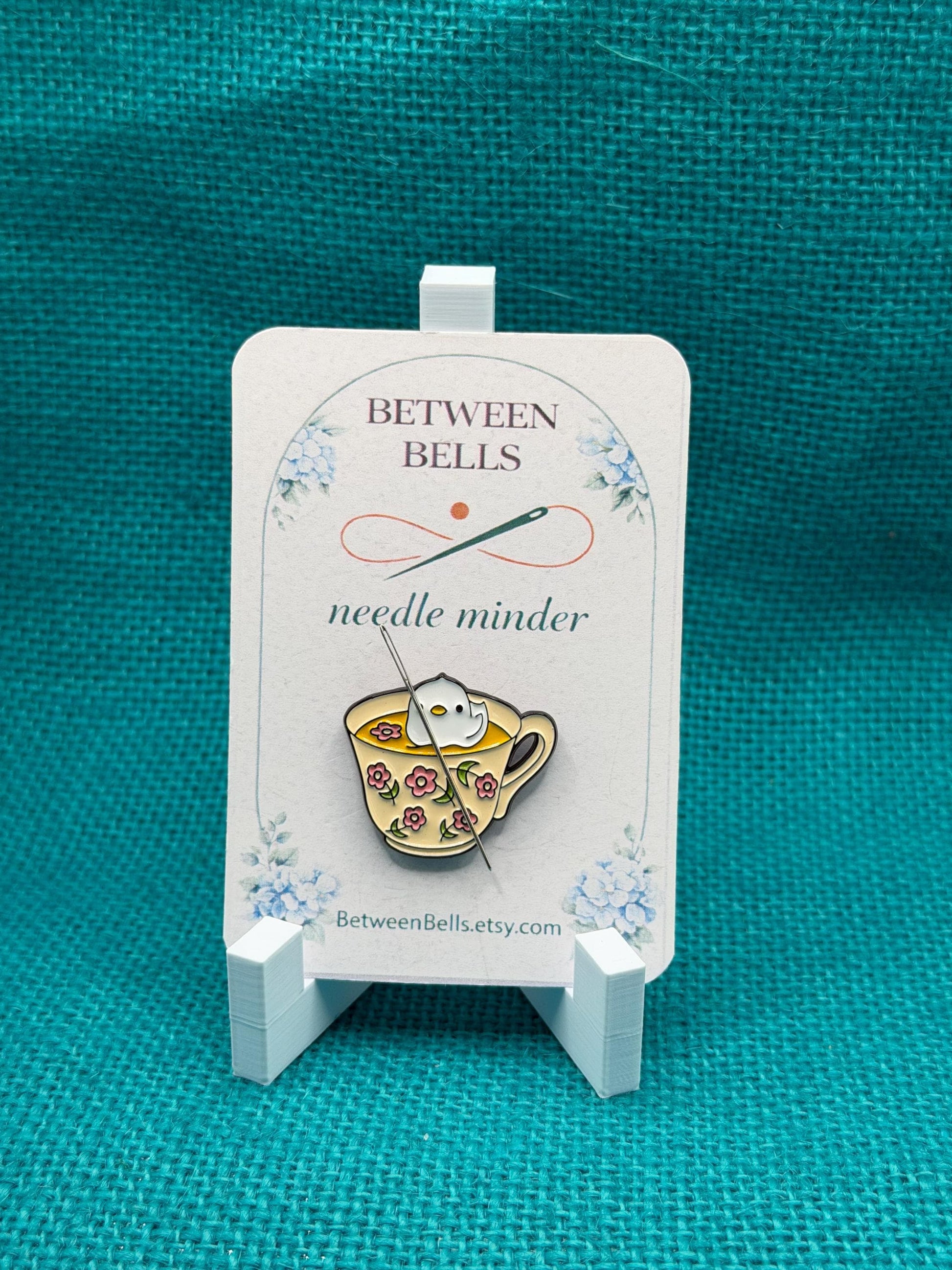 Duck Tea Cup Needle Minder | Cute Duck Magnet | Cozy Floral Teacup Aesthetic | Whimsical Cross Stitch Accessory
