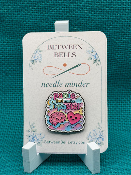 Panic But Make It Pastel Needle Minder | Funny Anxiety Magnet | Cute Mental Health Humor | Cross Stitch Needle Holder