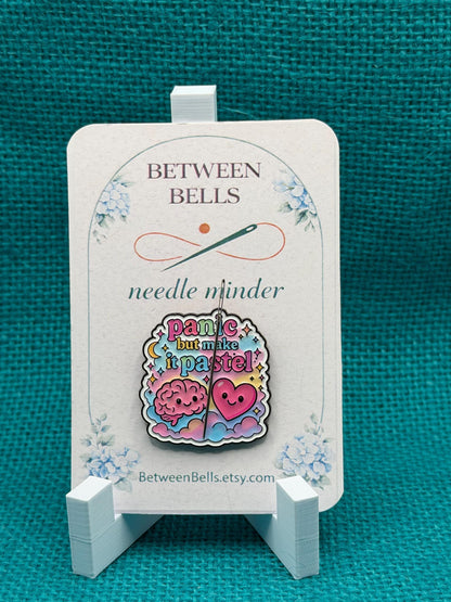 Panic But Make It Pastel Needle Minder | Funny Anxiety Magnet | Cute Mental Health Humor | Cross Stitch Needle Holder